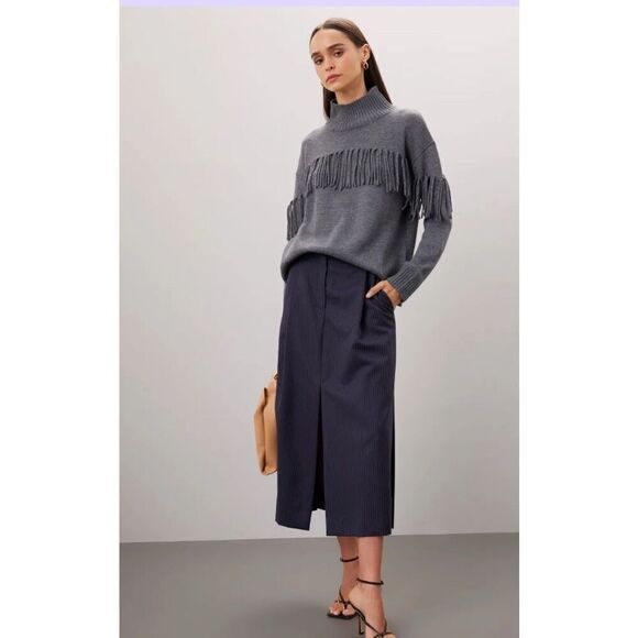 JASON WU Fringe Wool Turtleneck Sweater in Grey NWT Size Large - Picture 2 of 11